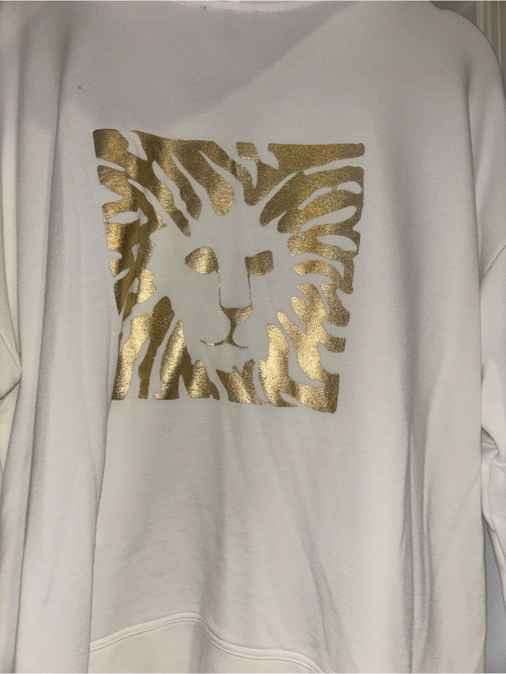 Anne Klein AK Sport White Sweatshirt with Gold Metallic Lion L